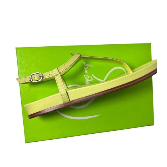 Sam Edelman Womens Kiwi Green Naomi Leather T Strap Flat Sandals Sz 7.5 M New - Picture 2 of 13